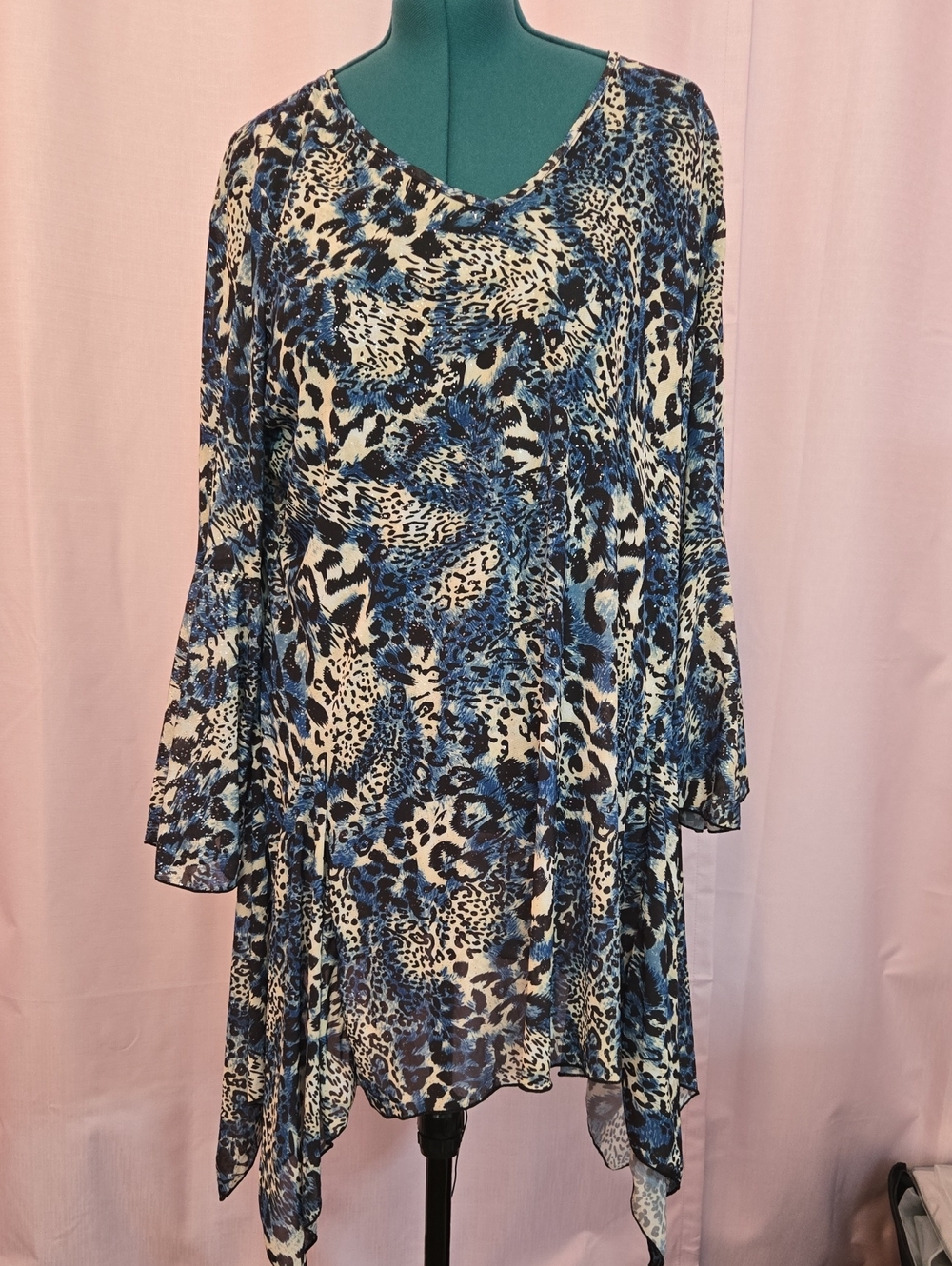 Beautiful Blue Animal-Print Flowing Women’s Tunic Top or Dress
